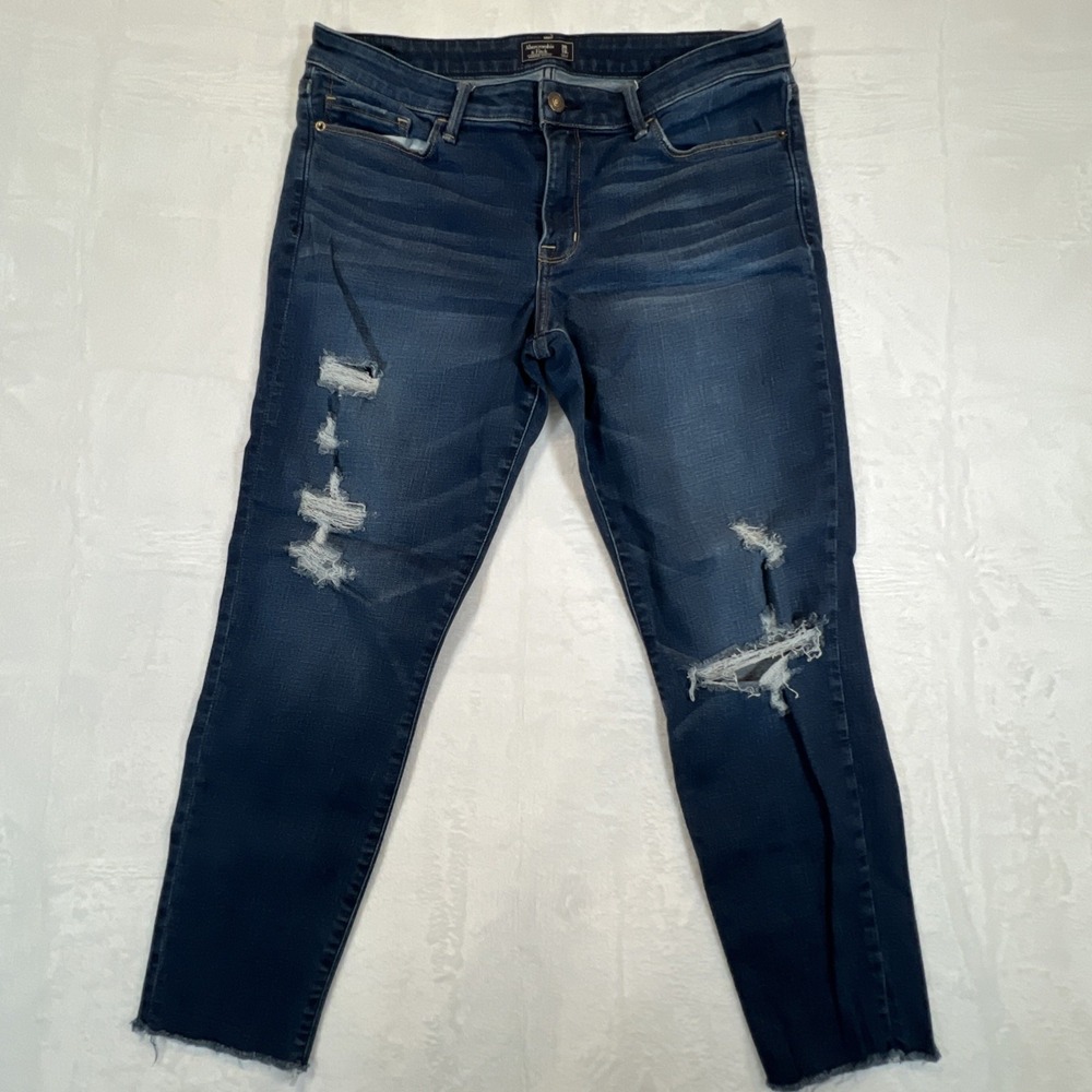 Abercrombie & Fitch Jeans Dark Wash Blue Harper Ankle Distressed Womens 30/10R